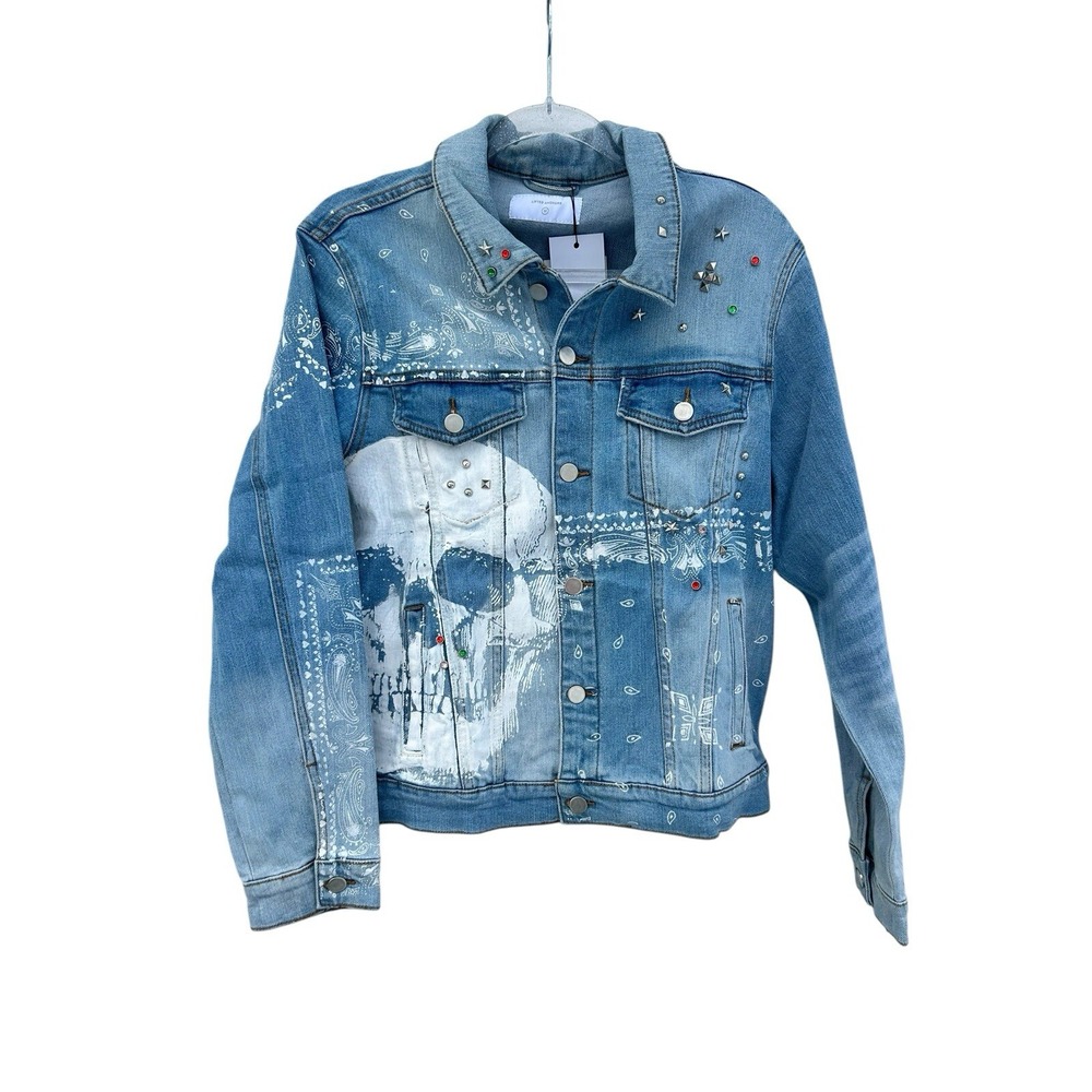 LIFTED ANCHORS Denim Jacket Men's Medium Blue Button Skull NWT